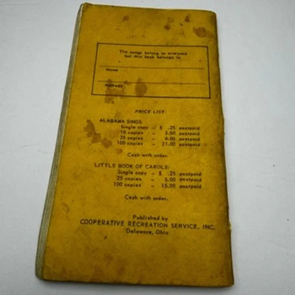 Vintage Alabama Sings Song Book, Cooperative Recreation Service, 1954